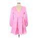 Charlie Holiday. Casual Dress - A-Line Plunge Long sleeves: Pink Print Dresses - Women's Size 2