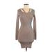 L.A. Gold Clothing Co. Cocktail Dress - Bodycon V Neck Long sleeves: Gray Print Dresses - Women's Size Medium