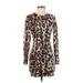 Bebe Casual Dress - Bodycon Crew Neck Long sleeves: Tan Leopard Print Dresses - Women's Size 2X-Small