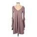 American Eagle Outfitters Casual Dress - A-Line Plunge 3/4 sleeves: Gray Print Dresses - Women's Size Small