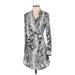 Shein Casual Dress - Wrap Collared Long sleeves: Silver Snake Print Dresses - Women's Size Small