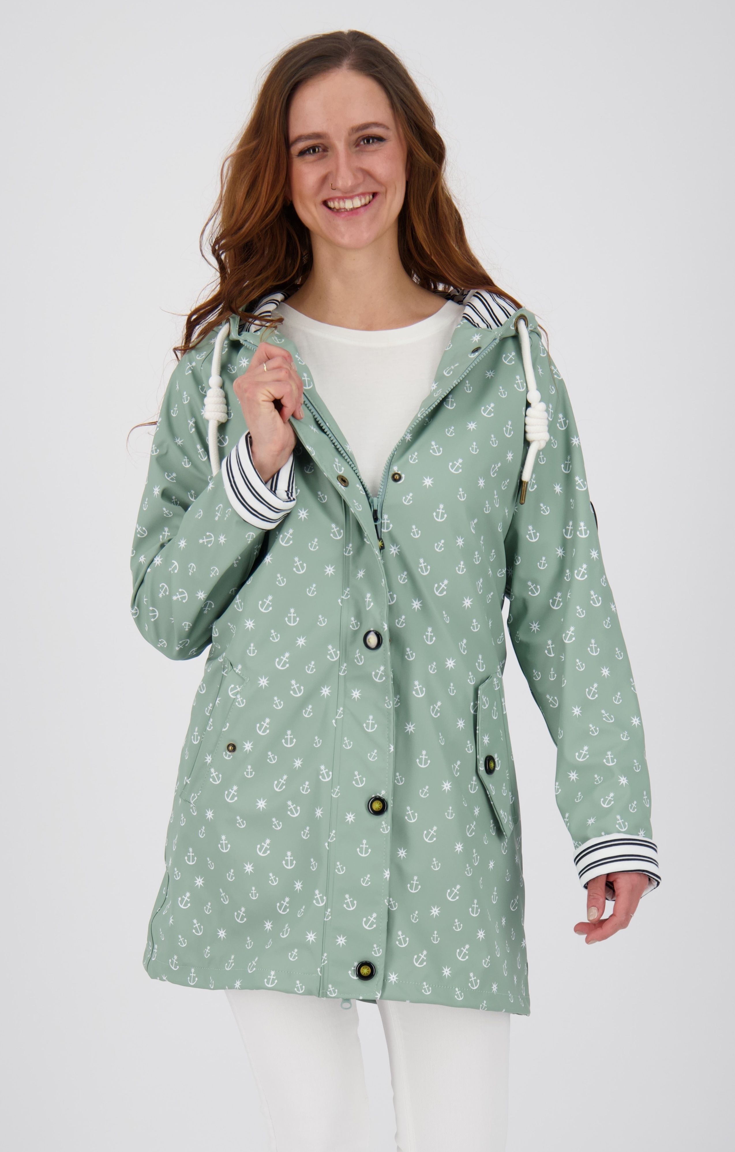 Regenjacke ANKERGLUT "Friesennerz ANKERGLUTZAUBER", Damen, Gr. 46L, grau, Obermaterial: 100% Polyurethan; Futter: 100% Polyester, figurumspielend, gerader Abschluss mit Druckknopf, Jacken, auch in Großen Größen erhältlich Image