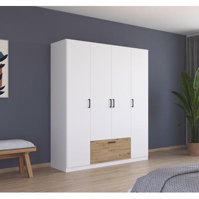 Drehtürenschrank RAUCH "Kleiderschrank Schrank Garderobe Wäscheschrank BARI", weiß (alpinweiß, eiche artisan), B:180cm H:210cm T:54cm, Holzwerkstoff, Schränke, mit Schubasten mittig, moderner Griff in Graumetallic MADE IN GERMANY Image