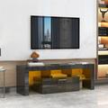 Ivy Bronx Morden TV Stand w/ LED Lights, TV Cabinet, Particle Board Wood in Black/Brown | 17.7 H x 51.2 W x 13.8 D in | Wayfair