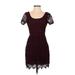 Hollister Casual Dress - Mini Scoop Neck Short sleeves: Burgundy Print Dresses - Women's Size Small