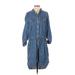 4our Dreamers Casual Dress - Shirtdress Collared 3/4 sleeves: Blue Print Dresses - Women's Size Small