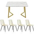 Merax Esstisch mit 4 Stühlen Set Küchetisch Esszimmerstuhl, Essgruppe, (5-tlg), Metallbeine, Samt, Beige