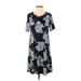 Ann Taylor LOFT Outlet Casual Dress - A-Line Scoop Neck Short sleeves: Blue Floral Dresses - Women's Size Small