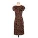 CH Carolina Herrera Casual Dress - Sheath Crew Neck Short sleeves: Brown Leopard Print Dresses - Women's Size X-Small