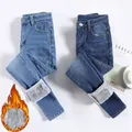 Women Thermal Jeans Winter Snow Warm Plush Stretch Jeans Lady Skinny Thicken Fleece Denim Long Pants