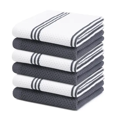 Olanly 4/6pcs Cotton Towel For Kitchen Waffle Weave Stripe Kitchen Towel Absorbent Dishcloth Soft