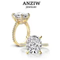 ANZIW 925 Sterling Silver 6ct Cushion Cut Ring 4 Prong Sona Simulated Diamond Engagement Rings Women