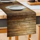 Antique Brown Wood Plank Linen Stain Resistant Table Runner for Cafe Farmhouse Kitchen Wedding