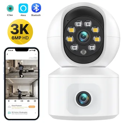 6MP HD Dual Lens WiFi Camera Dual Screen Baby Monitor Ai Auto Tracking Indoor Home Secuiryt CCTV 2-Way Audio Video Surveillance