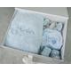 Personalised baby boy gift set in white magnetic box | Blue baby blanket, elephant comforter and knitted bootie gift set for boy