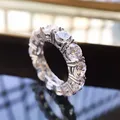 925 sterling silver jewelry micro-set diamond aquamarine eternity band ring 5X5 round diamond female