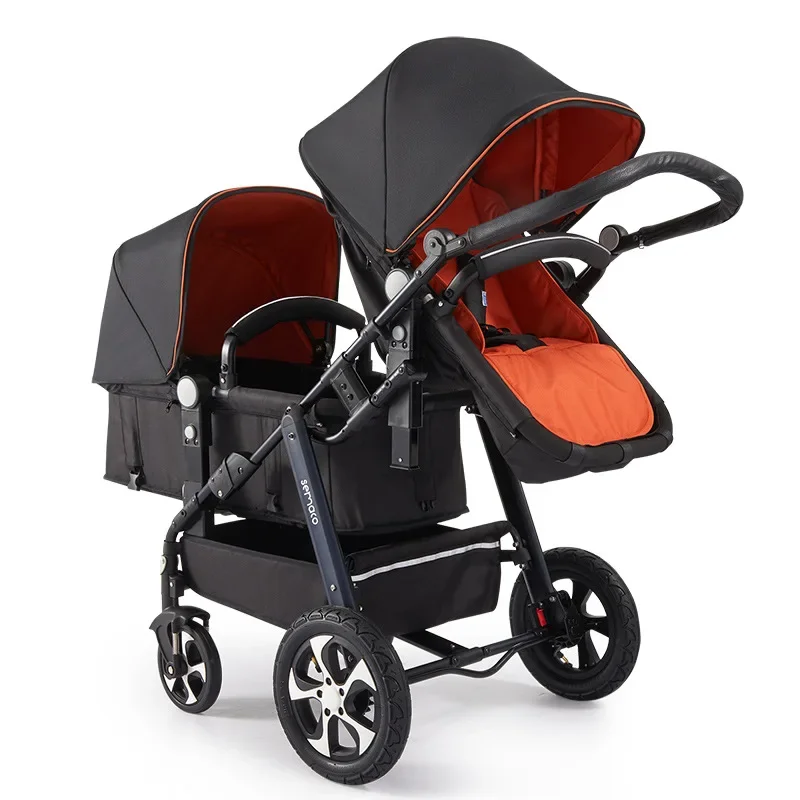 Luxus-Kinderwagen mit zwei Kinderwagen, Kinderwagen mit hoher Landschaft, Klapp wagen, Kinderwagen für Zwillinge, Kinderwagen mit Doppels itz, Liegen und Sitzen Image