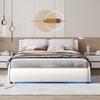 Upholstered Faux Leather Platform Bed with LED Light Bed Frame with Slatted