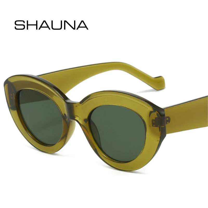 SHAUNA Cat Eye Donna Moda Occhiali da sole verde oliva Tonalità retrò UV400 Occhiali da sole ovali di lusso da uomo