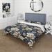 Designart "Blue Peonies Regal Damask Opulence" Blue Cottage Bedding Covert Set With 2 Shams