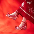Scarpe di stoffa rosse ricamate Phoenix in stile cinese da donna vecchie scarpe da sposa antiche di