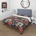 Designart "Red And Beige Ethnographic Damask Floral Motif" Red Damask bedding covert set with 2 shams