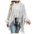 Wendunide 2024 Clearance Sales Cardigan Womens Tops Women s Sweatersknit Shawl Wrap for Women Young Ladies Fringe Knitted Cardigan Cape Womens Cardigan White One Size