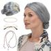 CAKVIICA Granny Wig Granny Women s Wig with Glasses Chain and Pearl Necklace (4pcs) Wigs Silver