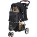 Foldable Pet Stroller for Cats and Dogs 3 Wheels Carrier Strolling Cart with Weather Cover Storage Basket + Cup Holder