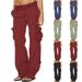 Elainilye Fashion Plus Size Pants Women Hippie Punk Trousers Streetwear Jogger Pants Loose Overalls Long Pants Red