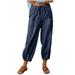 Elainilye Fashion Womens Pants Casual Summer Casual Loose Cotton and Linen Pants Solid Trousers Baggy Pants Blue