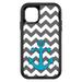 DistinctInk Case for iPhone 15 (6.1 Screen) - OtterBox Defender Custom Black Case - Grey White Chevron Teal Anchor - Nautical Chevron Anchor Design