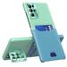 for Samsung Galaxy S22 Ultra Case with Stand Card Slot Shockproof Anti-Slip Hybrid Bumper Samsung Galaxy S22 Ultra Phone Cover with Kickstand & Drop Protection Matte Hard PC Case Green + Blue