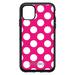DistinctInk Case for iPhone 14 (6.1 Screen) - OtterBox Symmetry Custom Black Case - White & Hot Pink Polka Dots