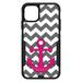 DistinctInk Case for iPhone 11 Pro MAX (6.7 Screen) - OtterBox Commuter Custom Black Case - Grey White Pink Chevron Anchor - Nautical Chevron Anchor Design