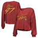 Women's Majestic Threads Nick Bosa Scarlet San Francisco 49ers Name & Number Script Off-Shoulder Cropped Long Sleeve T-Shirt