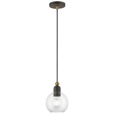 Downtown 1 Light Bronze Sphere Mini Pendant with Antique Brass Accents