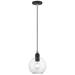 Downtown 1 Light Black Sphere Pendant with Brushed Nickel Accents