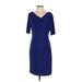 Anne Klein Casual Dress - Sheath Cowl Neck Short sleeves: Blue Print Dresses - Women's Size 4