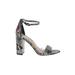 Sam Edelman Heels: Strappy Chunky Heel Boho Chic Gray Snake Print Shoes - Women's Size 9 - Open Toe