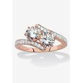 Women's 2.20 Cttw. Rose Gold-Plated .925 Silver Round Cubic Zirconia 2-Stone Bypass Ring by PalmBeach Jewelry in Gold (Size 9)