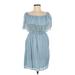 Lush Casual Dress - Mini Boatneck Short sleeves: Blue Print Dresses - Women's Size Medium
