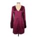 Allison Joy Casual Dress - Shift V-Neck Long sleeves: Burgundy Dresses - Women's Size Small