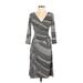 9&Co. Casual Dress - Midi V-Neck 3/4 sleeves: Gray Print Dresses - Women's Size 2