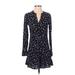 Splendid Casual Dress - A-Line V-Neck Long sleeves: Black Floral Dresses - Women's Size X-Small