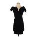 Shinestar Cocktail Dress - Bodycon V Neck Short sleeves: Black Solid Dresses - Women's Size Small