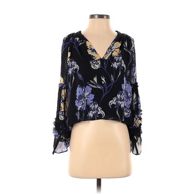 Ramy Brook Long Sleeve Silk Top Black Floral V Neck Tops - Women's Size X-Small