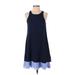 INC International Concepts Casual Dress - Shift Crew Neck Sleeveless: Blue Solid Dresses - Women's Size 4