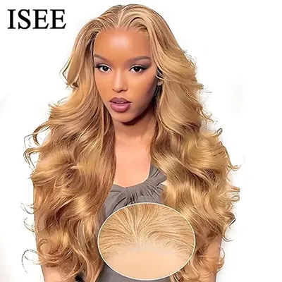ISEE Hair Wear matchs Go Honey Blonde Lace Front Wigs Human Hair Body Wave Wig Preplucked HD