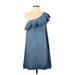 Cloth & Stone Casual Dress - Mini One Shoulder Short sleeves: Blue Print Dresses - Women's Size Small